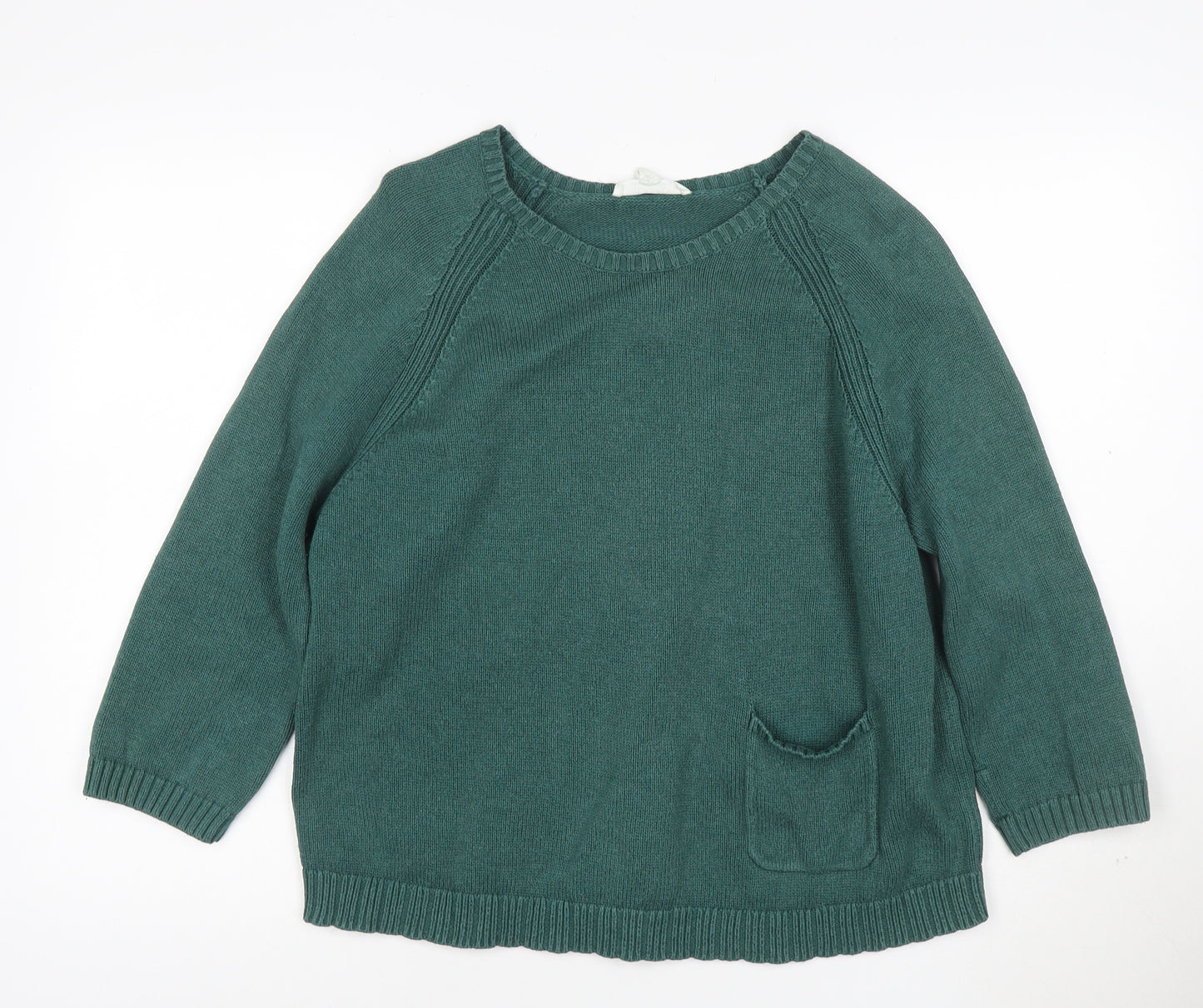 Seasalt Women Green Organic Cotton Crew Neck 3/4 Sleeve Jumper Size 16