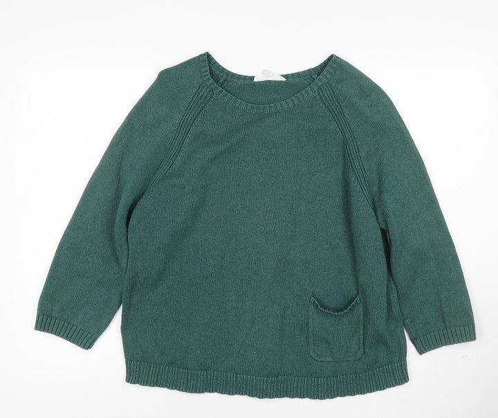 Seasalt Women Green Organic Cotton Crew Neck 3/4 Sleeve Jumper Size 16