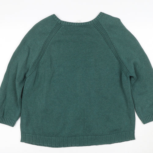 Seasalt Women Green Organic Cotton Crew Neck 3/4 Sleeve Jumper Size 16