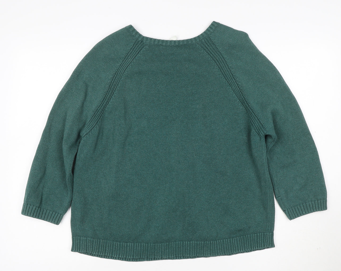 Seasalt Women Green Organic Cotton Crew Neck 3/4 Sleeve Jumper Size 16