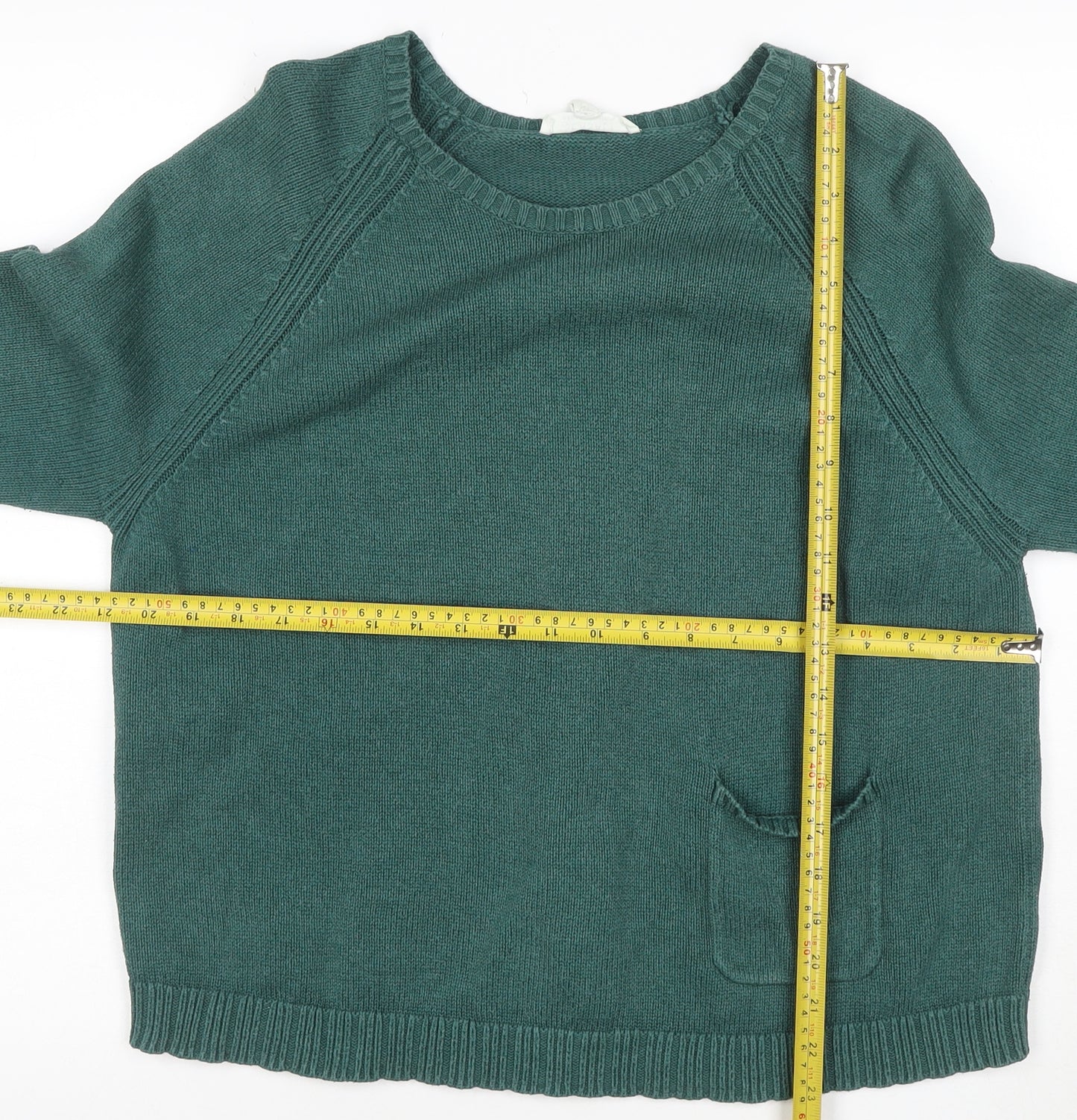 Seasalt Women Green Organic Cotton Crew Neck 3/4 Sleeve Jumper Size 16