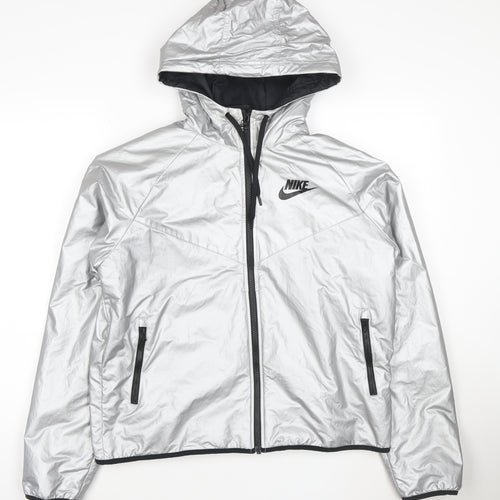 Nike Womens Silver Reflective Hooded Windbreaker Jacket M