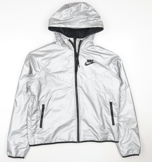 Nike Womens Silver Reflective Hooded Windbreaker Jacket M