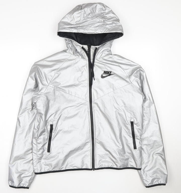 Nike Womens Silver Reflective Hooded Windbreaker Jacket M