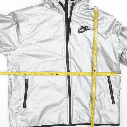 Nike Womens Silver Reflective Hooded Windbreaker Jacket M
