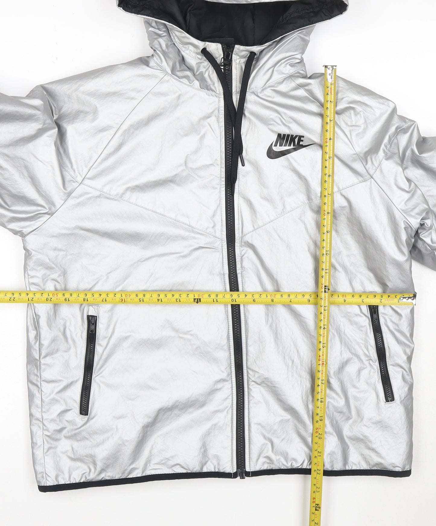 Nike Womens Silver Reflective Hooded Windbreaker Jacket M
