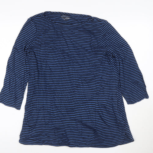 Chico's Women's Blue Striped 3/4 Sleeve Cotton Boat Neck Top Size L