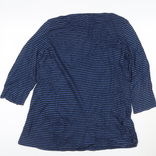 Chico's Women's Blue Striped 3/4 Sleeve Cotton Boat Neck Top Size L