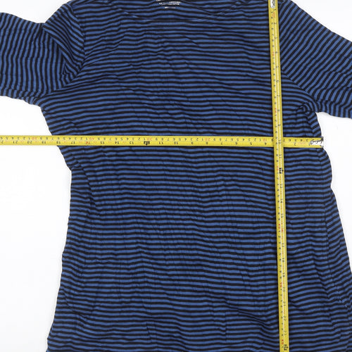 Chico's Women's Blue Striped 3/4 Sleeve Cotton Boat Neck Top Size L