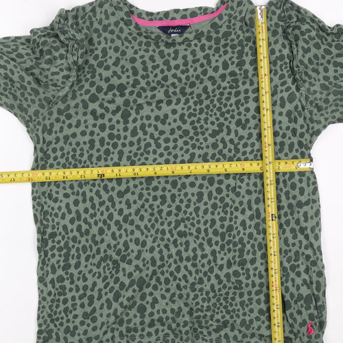 Joules Women Green Animal Print Ruffle Long Sleeve Cotton Blouse UK 6