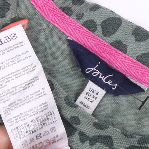 Joules Women Green Animal Print Ruffle Long Sleeve Cotton Blouse UK 6