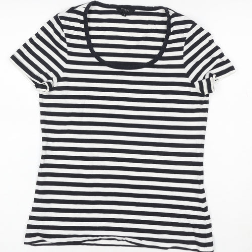 Hobbs Women’s Black White Striped Jersey T-Shirt Size S