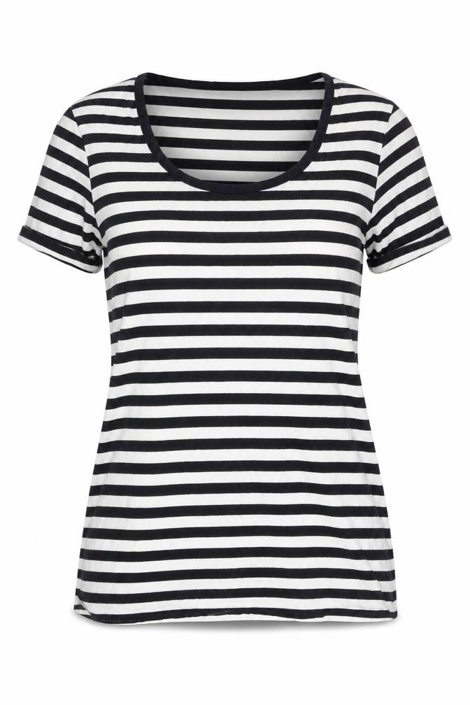 Hobbs Women’s Black White Striped Jersey T-Shirt Size S