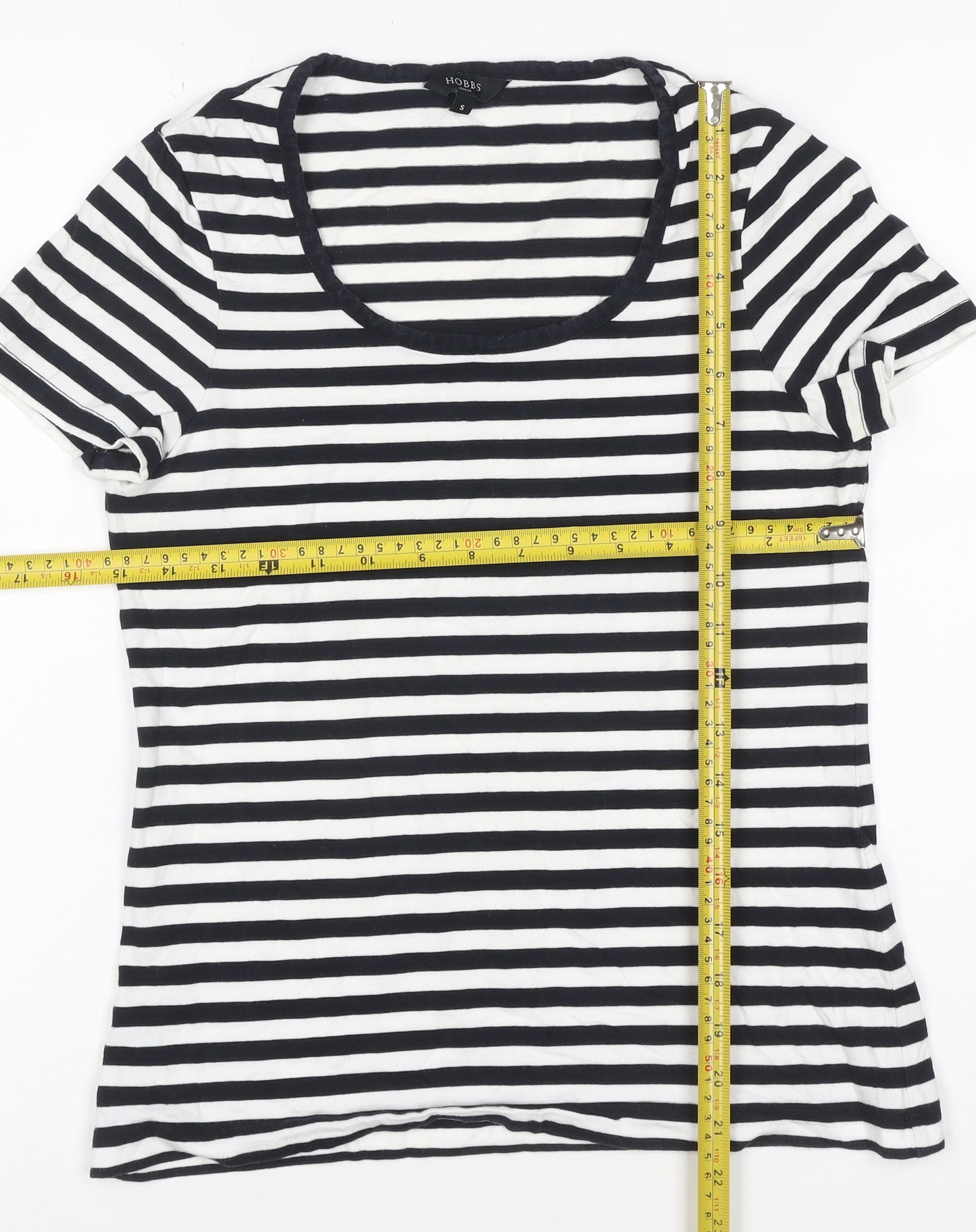 Hobbs Women’s Black White Striped Jersey T-Shirt Size S