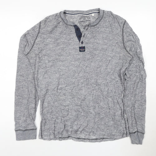 Next Men's Grey Cotton Henley Jumper Medium Long Sleeve