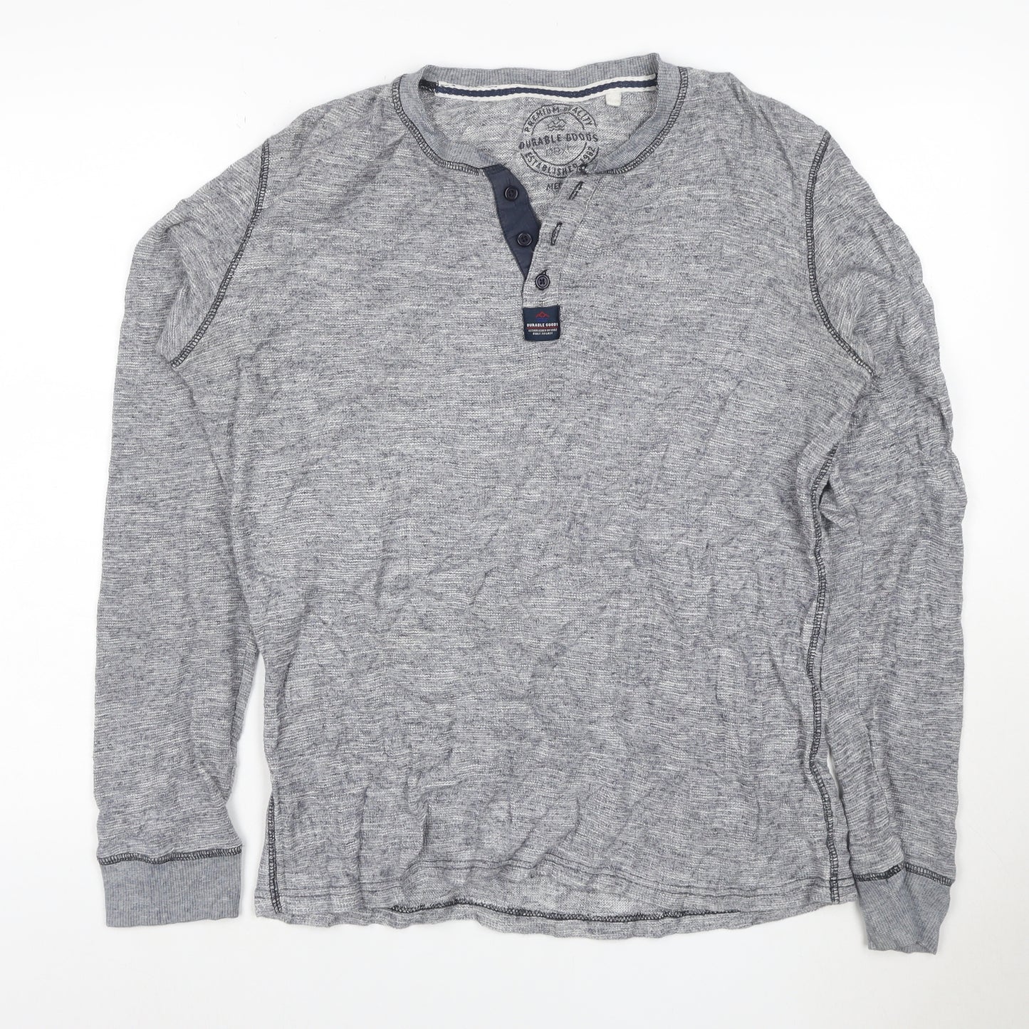 Next Men's Grey Cotton Henley Jumper Medium Long Sleeve