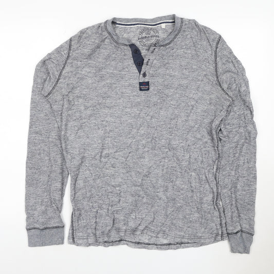 Next Men's Grey Cotton Henley Jumper Medium Long Sleeve