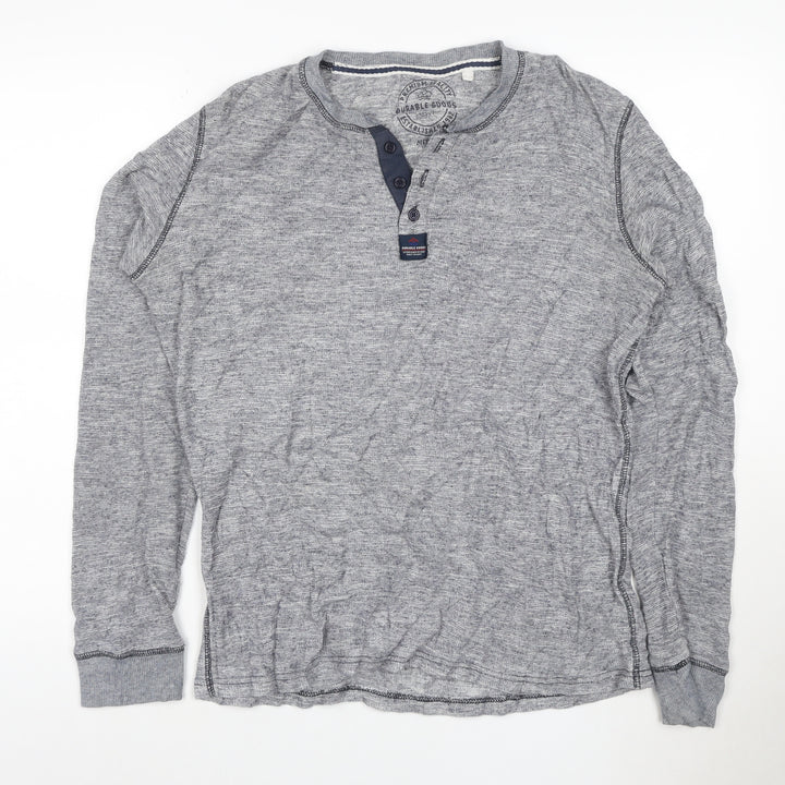 Next Men's Grey Cotton Henley Jumper Medium Long Sleeve