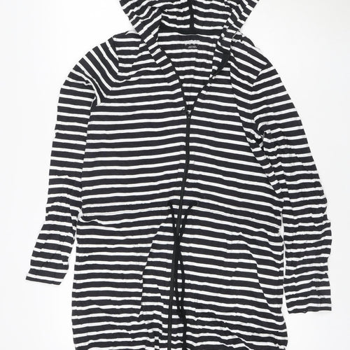 Lands' End Women's Black Striped Cotton Hooded T-Shirt Dress S