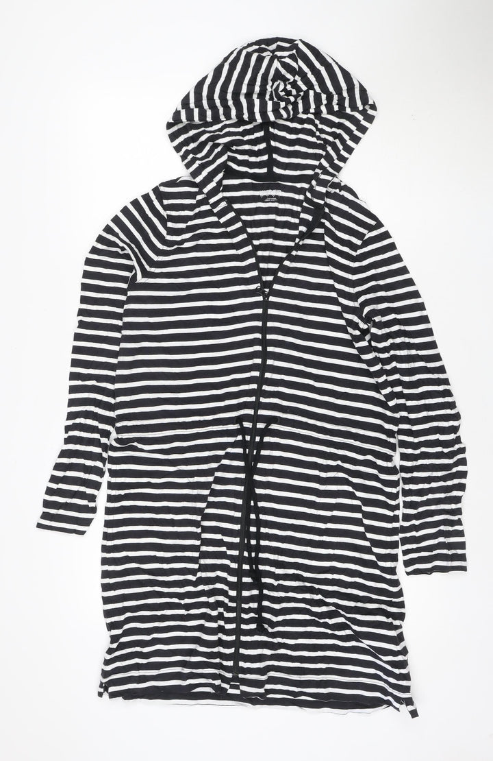 Lands' End Women's Black Striped Cotton Hooded T-Shirt Dress S