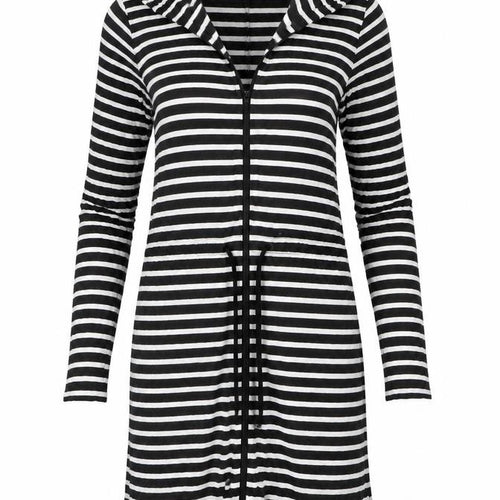 Lands' End Women's Black Striped Cotton Hooded T-Shirt Dress S