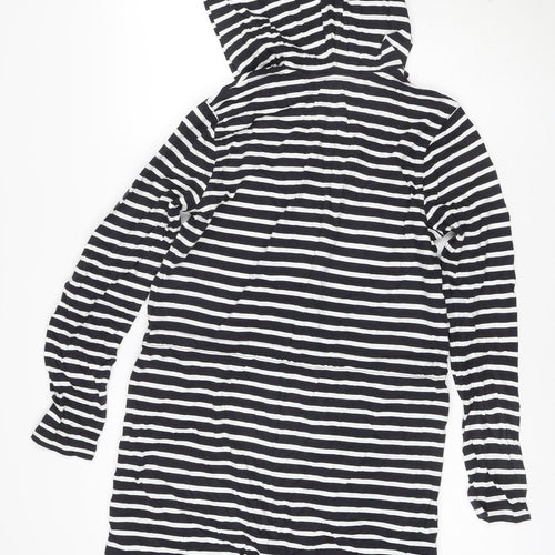 Lands' End Women's Black Striped Cotton Hooded T-Shirt Dress S
