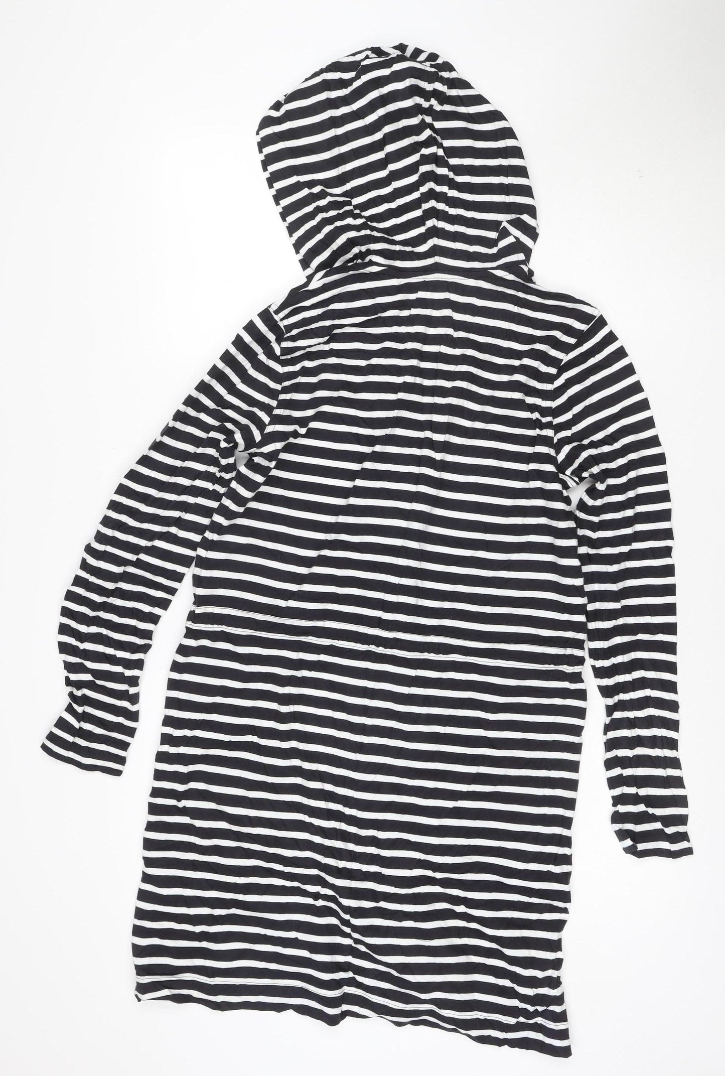 Lands' End Women's Black Striped Cotton Hooded T-Shirt Dress S