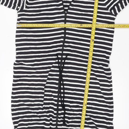 Lands' End Women's Black Striped Cotton Hooded T-Shirt Dress S
