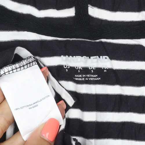 Lands' End Women's Black Striped Cotton Hooded T-Shirt Dress S