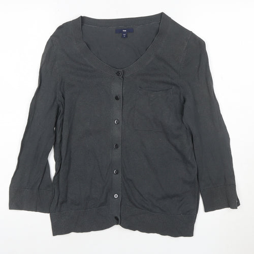 Gap Women’s Grey Cotton Cardigan M V-Neck 3/4 Sleeve Lightweight Knit