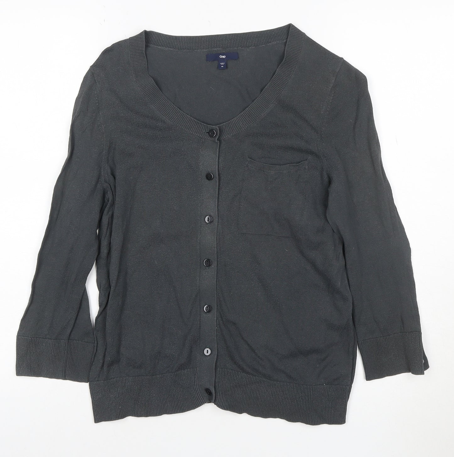 Gap Women’s Grey Cotton Cardigan M V-Neck 3/4 Sleeve Lightweight Knit