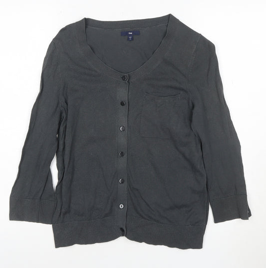Gap Women’s Grey Cotton Cardigan M V-Neck 3/4 Sleeve Lightweight Knit