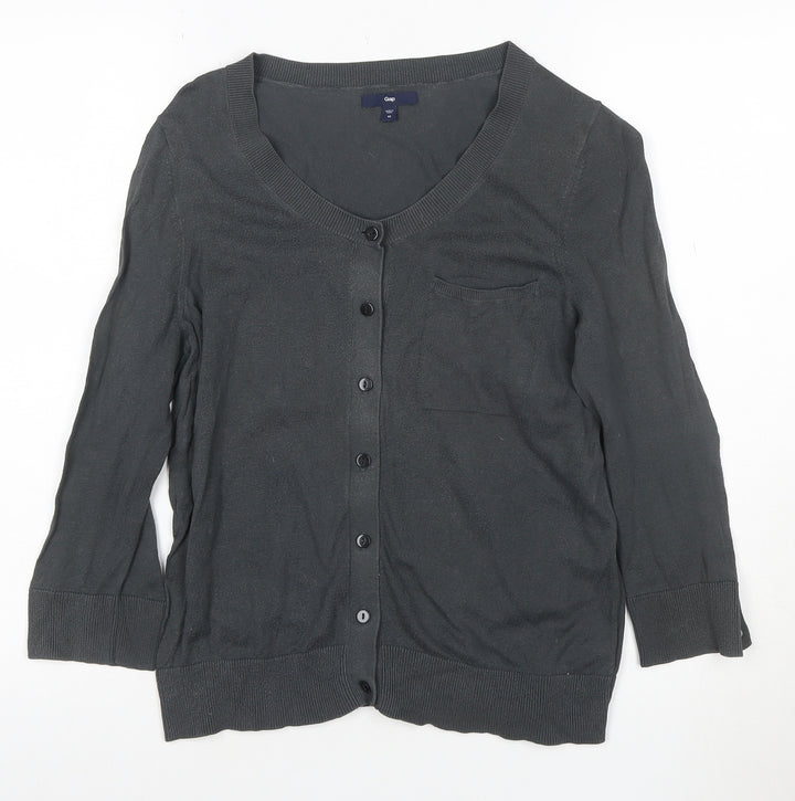 Gap Women’s Grey Cotton Cardigan M V-Neck 3/4 Sleeve Lightweight Knit