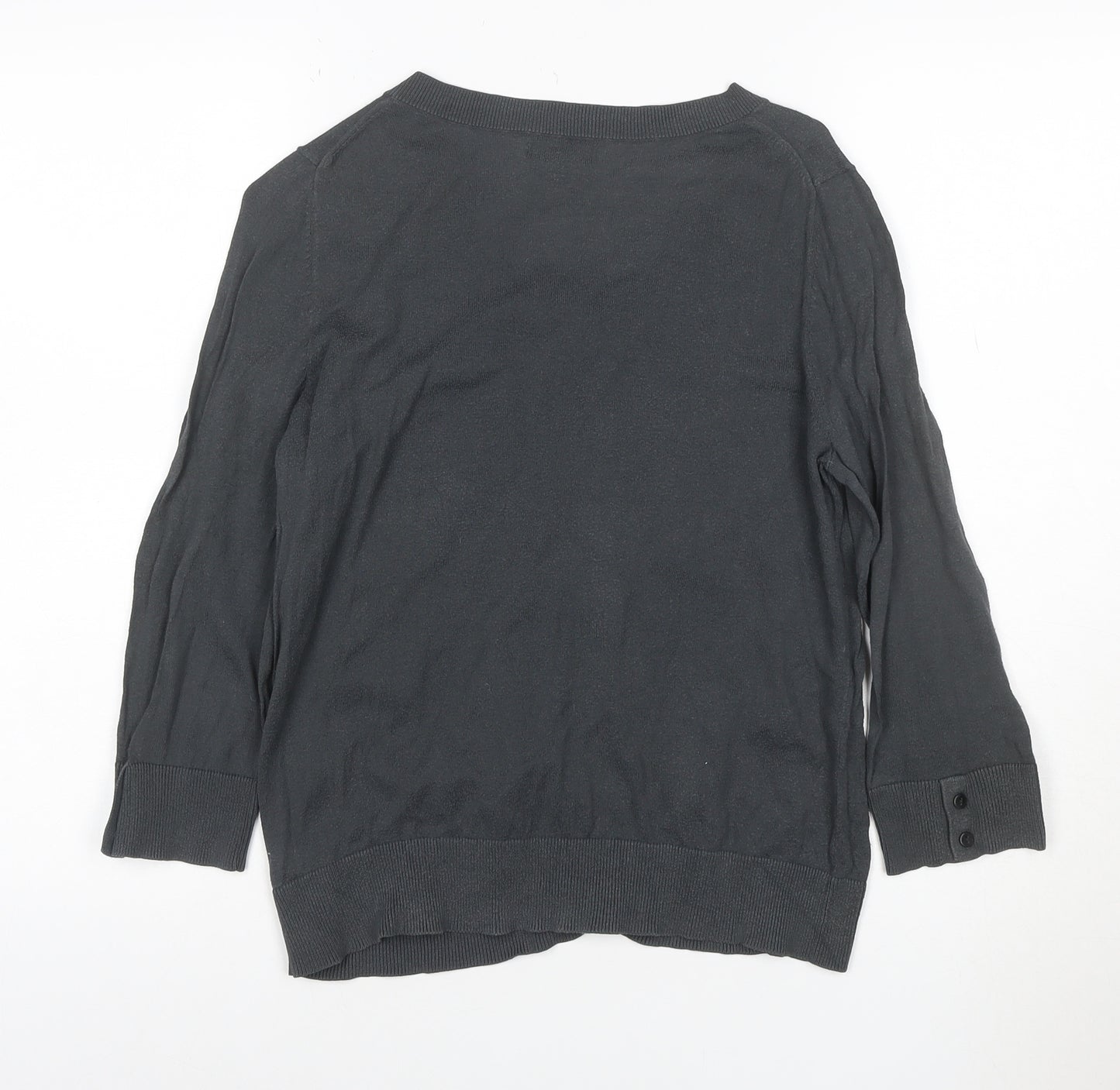Gap Women’s Grey Cotton Cardigan M V-Neck 3/4 Sleeve Lightweight Knit