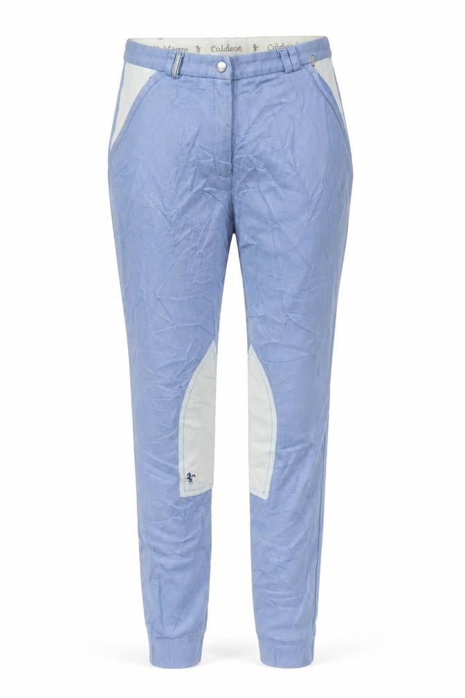 Front view of Caldene women’s blue cotton blend riding trousers uk 12