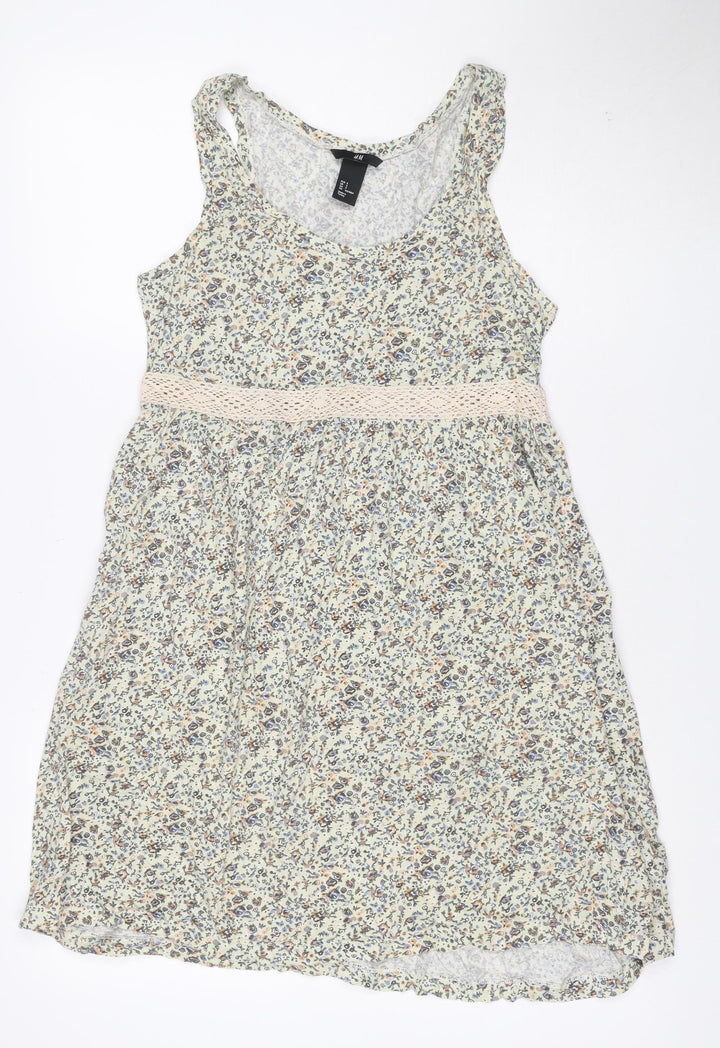 H&M Women's Multicoloured Floral A-Line Sleeveless Cotton Dress Size 8