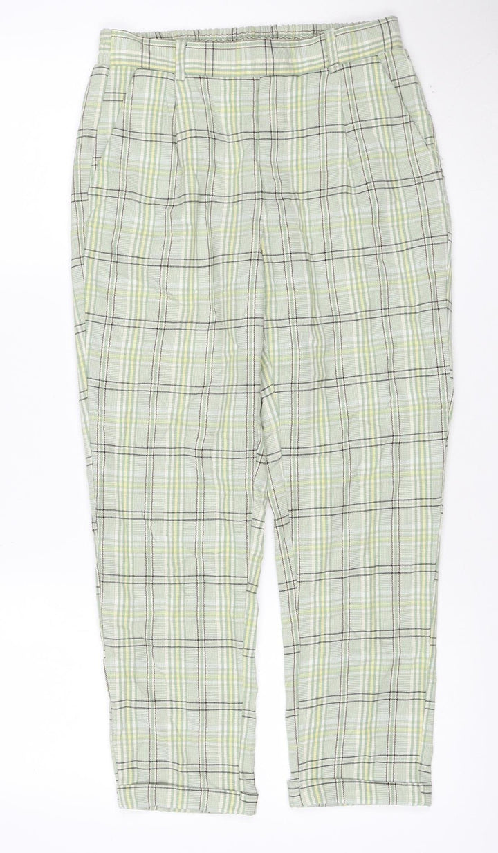 Stradivarius Women Green Check Tapered Jogger Trousers M