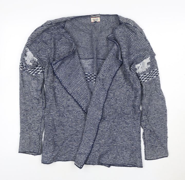 Tommy Hilfiger Women's Blue Striped Open Knit Cardigan Medium
