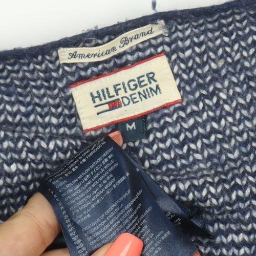 Tommy Hilfiger Women's Blue Striped Open Knit Cardigan Medium