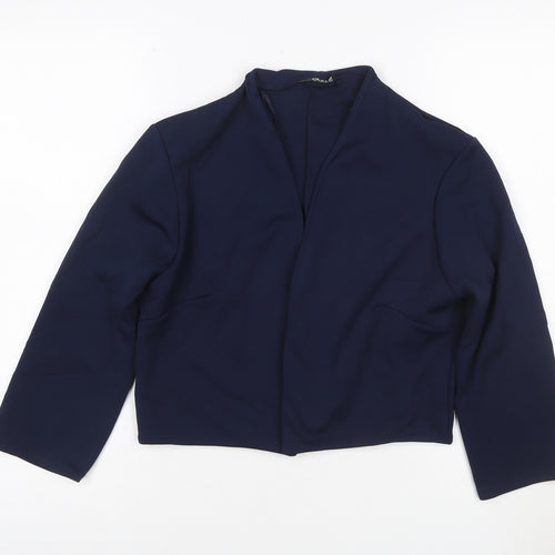 Quiz Women's Navy Blue Cropped Suit Jacket Size 14 Polyester Blend