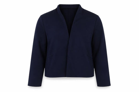 Quiz Women's Navy Blue Cropped Suit Jacket Size 14 Polyester Blend