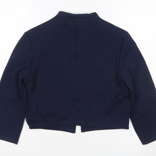 Quiz Women's Navy Blue Cropped Suit Jacket Size 14 Polyester Blend