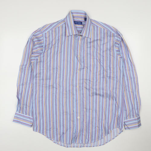 Peter England Men's Blue Striped Long Sleeve Cotton Blend Shirt 16in Collar