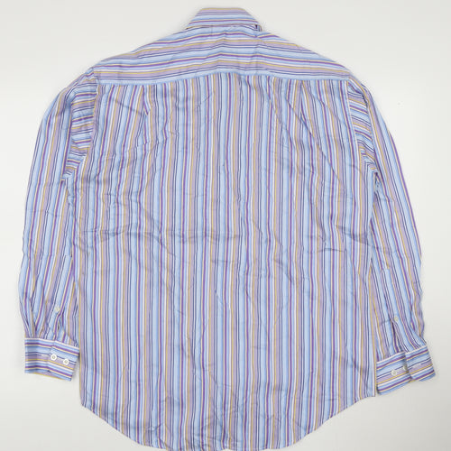 Peter England Men's Blue Striped Long Sleeve Cotton Blend Shirt 16in Collar