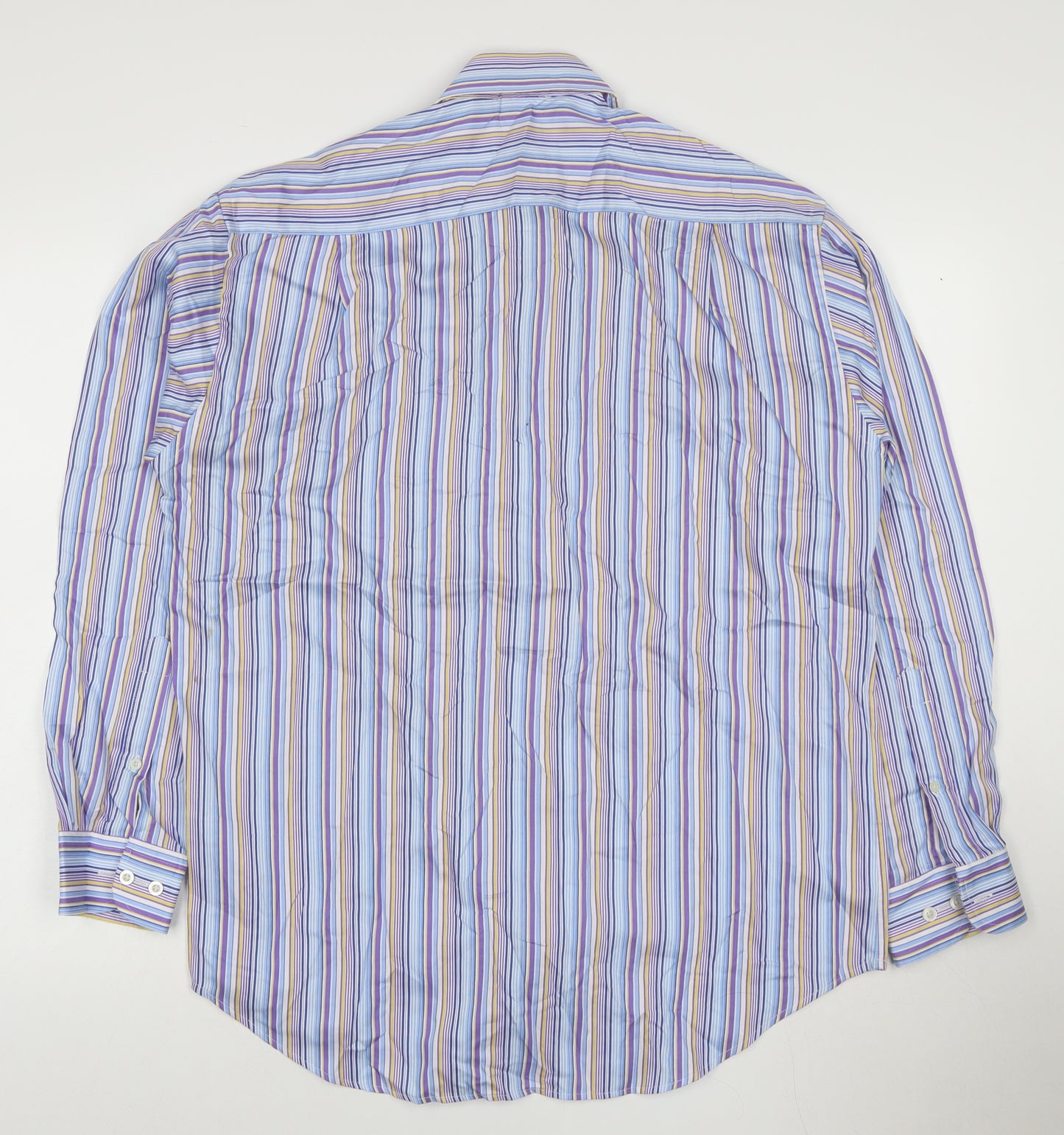 Peter England Men's Blue Striped Long Sleeve Cotton Blend Shirt 16in Collar