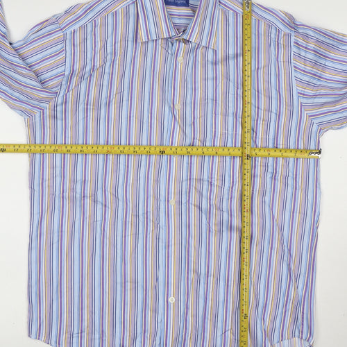 Peter England Men's Blue Striped Long Sleeve Cotton Blend Shirt 16in Collar