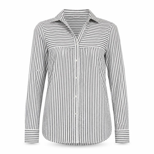 Front view of Next Women’s White Striped Cotton Button-Up Shirt, size UK 6