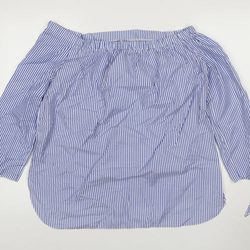 River Island Women Blue Striped Off Shoulder Blouse Size 12