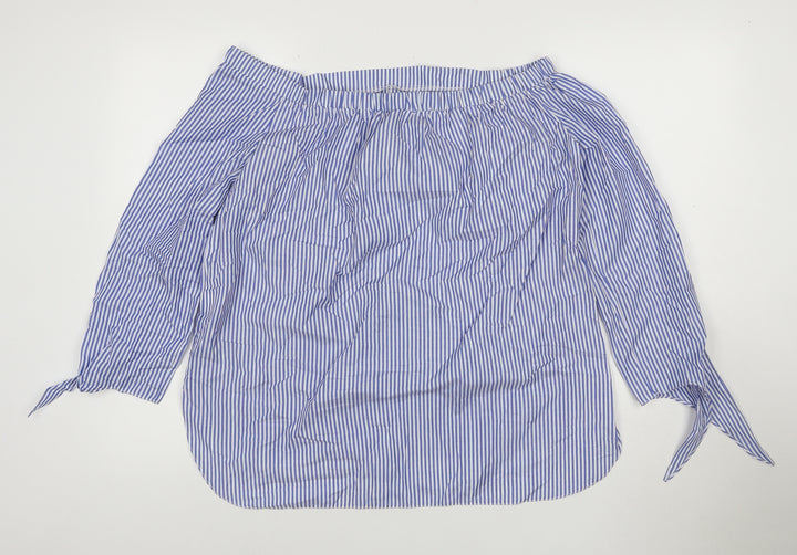 River Island Women Blue Striped Off Shoulder Blouse Size 12