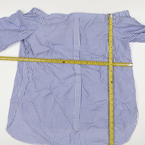 River Island Women Blue Striped Off Shoulder Blouse Size 12